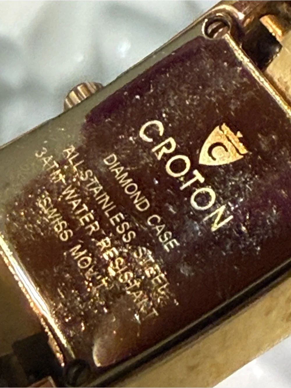 Croton Diamond Case Gold-Tone Rectangular Bracelet Watch Swiss Movement